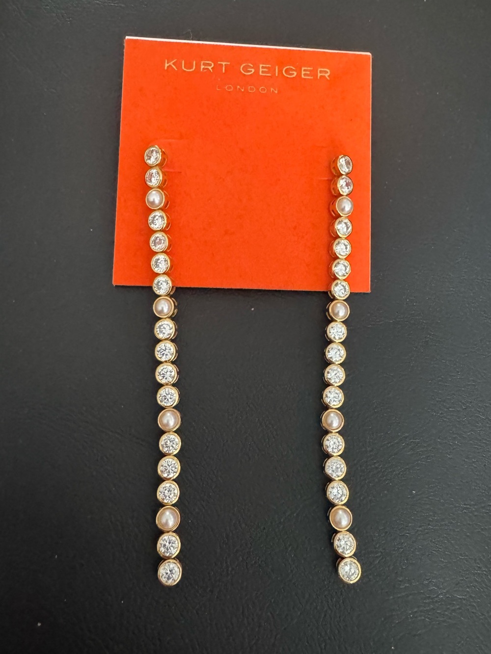 Kurt Geiger Gold-Tone Pearl & Crystal Drop Earrings - NWT - Picture 1 of 4